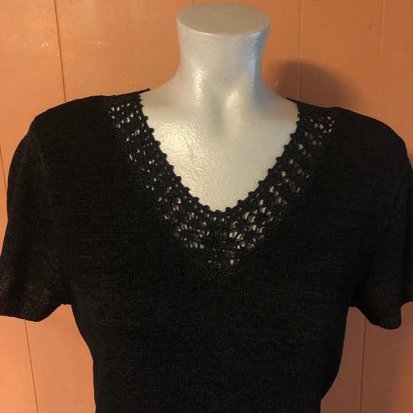 Josephine Chaus Black V-Neck Knit Top L - Picture 3 of 12